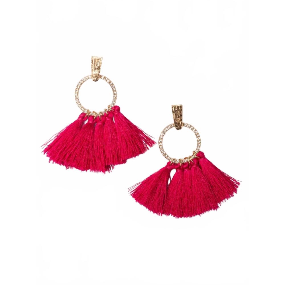 NEW SOUTHERN GRACE women's tassel bling earrings in hot pink